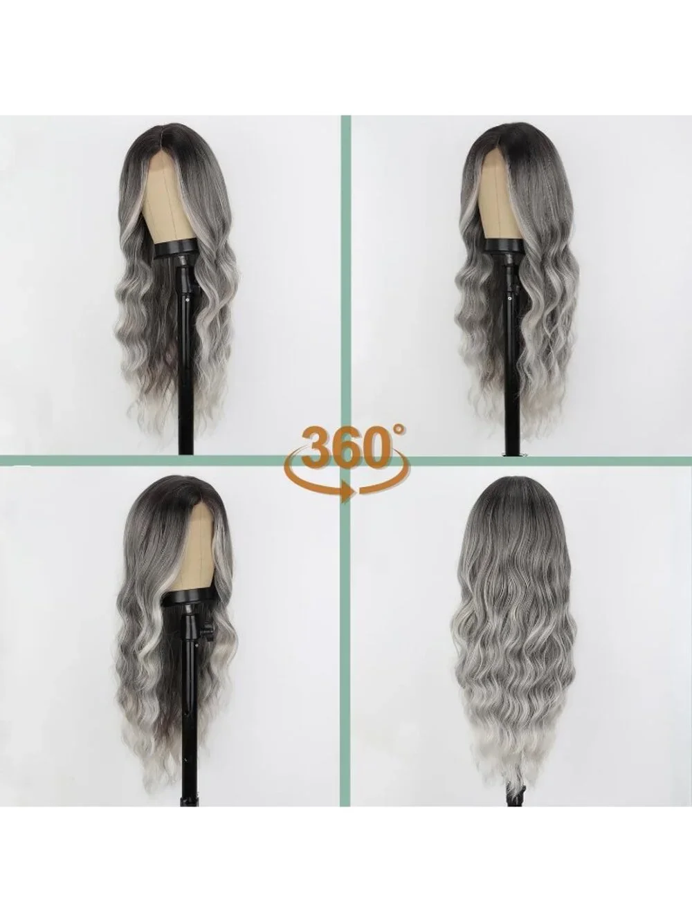 Women's Mix Grey 26 Inch Natural Synthetic Modern Long Curly Wavy Fiber Wigs